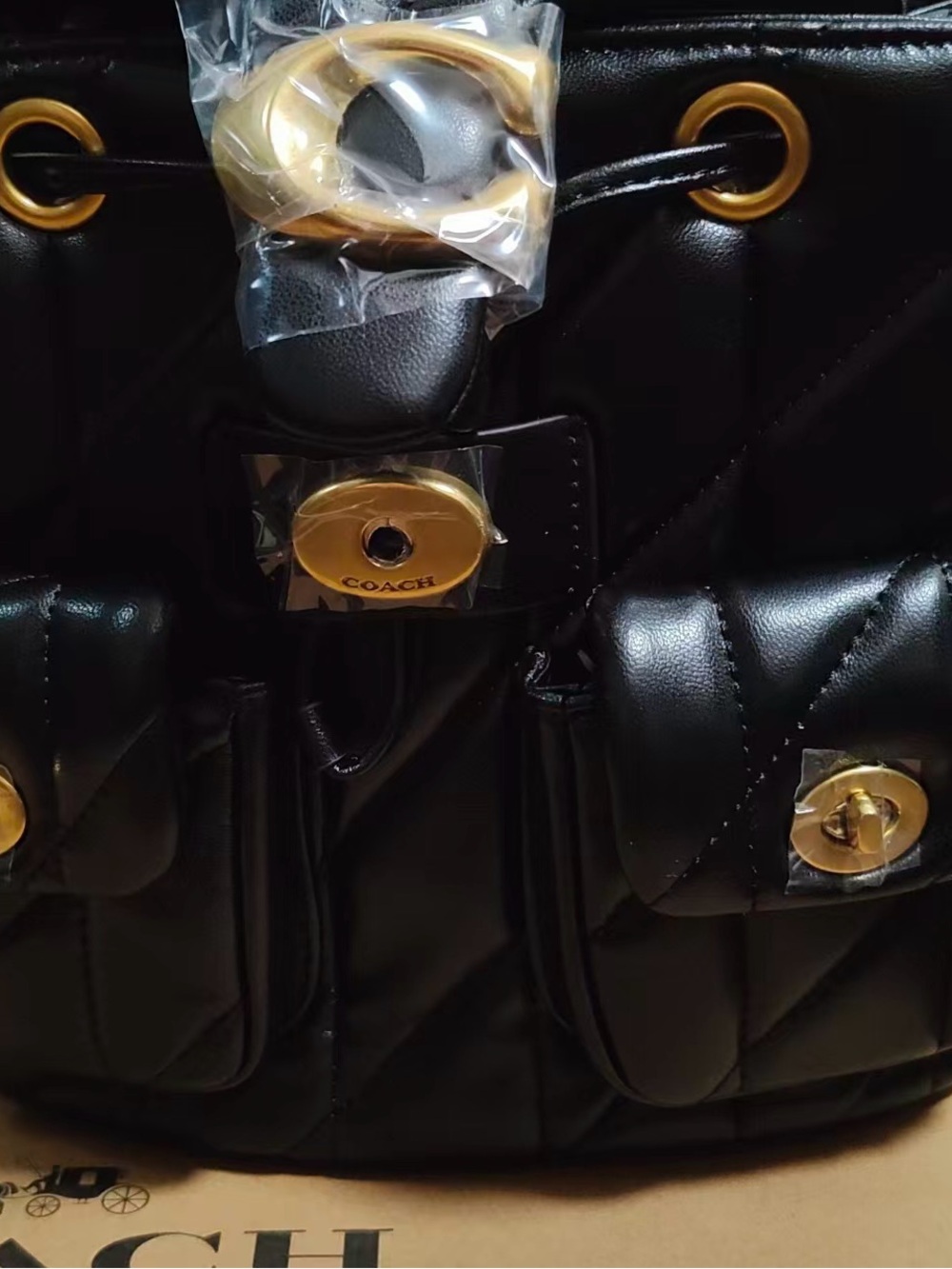 Coach Black Quilted Drawstring Backpack - Picture 7 of 9